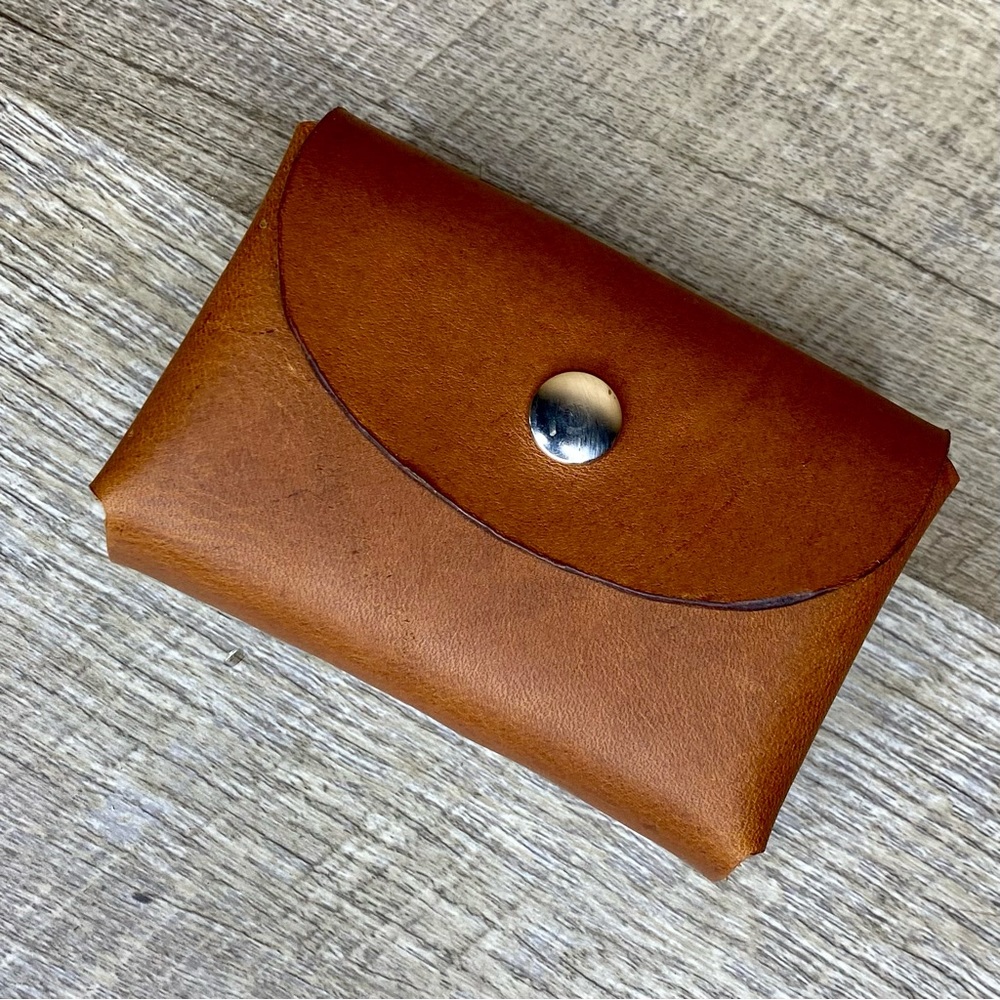 Brown top grain double stacked caramel leather business card holder handmade